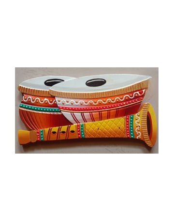 Wooden Musical Instrument Tabla And Pungi, 6 Inch x 11 Inch