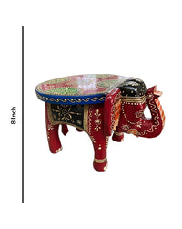 Red Hand-Painted Wooden Elephant Stool, 8 Inch